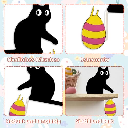PIujsym Türrahmen Deko Ostern - Lustige Schwarze Katze mit Ei Wanddeko, Holz Osterdeko Fenster und Tür, Ostern deko für Türecke Spiegel Kamin, Personalisierte Ostergeschenke für Katzenfreunde 21x24cm