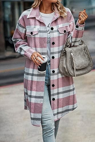 Image of PRETTYGARDEN Womens Plaid Shacket Jacket Flannel Shirts