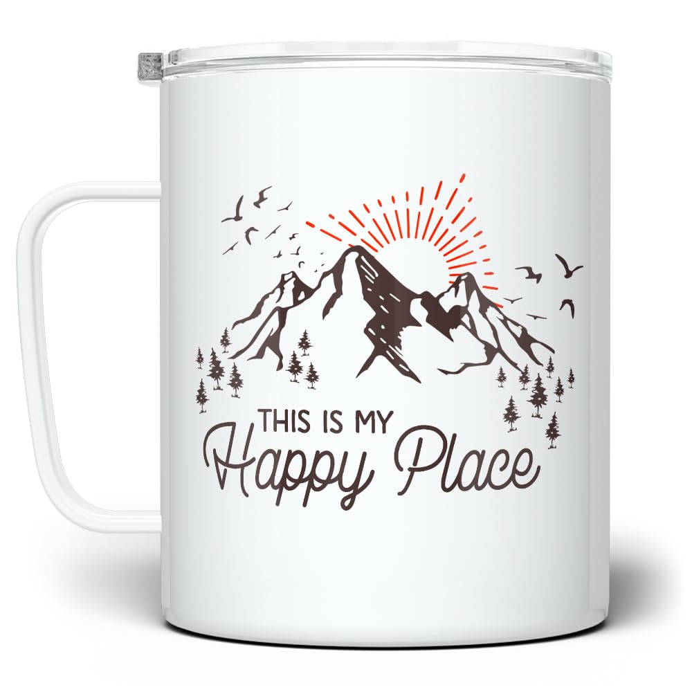 LoftipopThis is My Happy Place Insulated Travel Tumbler Coffee Mug, Mountain Camping Coffee Cup, Nature Outdoor Hiking Lover Gift