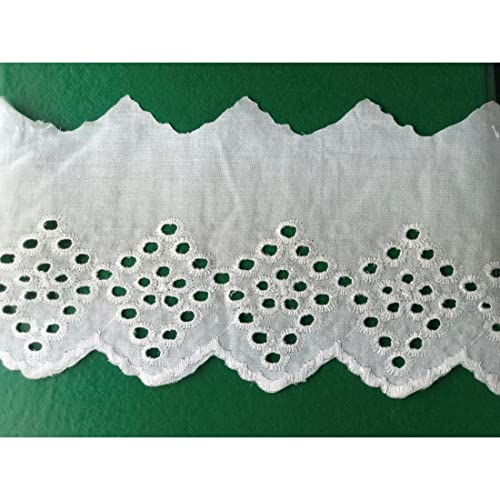 Image of PCJS Cotton Soft Premium Embroidered Single Side Scallop Schiffli Lace for Dress, Kurtis, Dupatta, Bag, Craft and Decorations, White Dyeable, 12cm - 5 Meter (PCJS SchiffliLace-10)