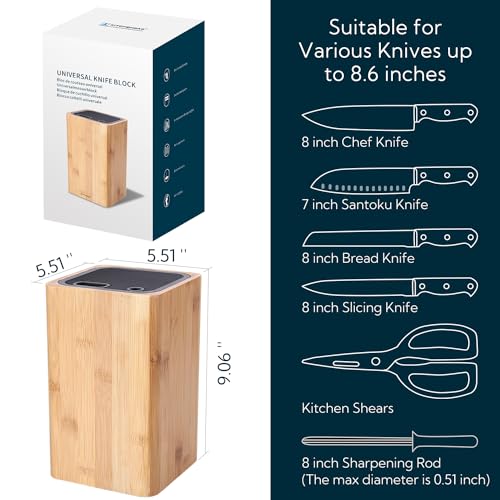 Bamboo Knife Block with Slots for Scissors and Sharpening Rod - Knife Holder for Safe Storage of Space Saving Knives - Image 4