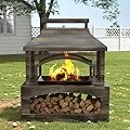 Bestier 37" Fire Pits, Outdoor Wood Burning Fireplace for Outside, Rectangular Chiminea Firepits with Poker, Wood Storage, Rain Cover and Removable Fire Grill for Patio, Garden, Backyard, Camping