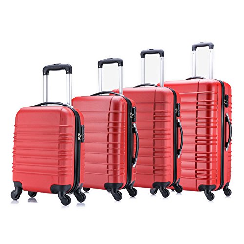4 teiliges Koffer Set von Jalano Reisekofferset ineinander stapelbar Gepäck-Set Koffer Trolley Hartschale, Farbe: rot