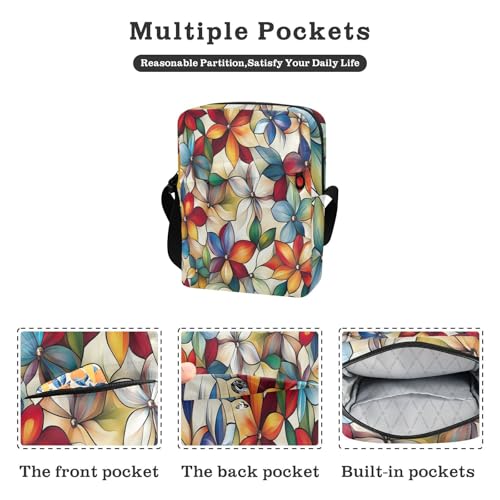 Flower Pattern Stained Glass Style messenger bag cute mens shoulder bags crossbody Womens Cross Body Purse Adjustable Strap for Casual outdoor sports2