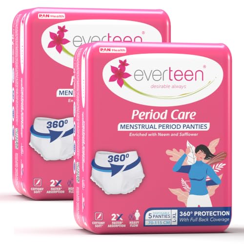 Image of everteen (5 Pcs x 2) L-XL Disposable Period Panty for Girls & Women, Highly Absorbent for Heavy Flow, Waist Size - 27 to 45, Maternity Delivery Pads, Postpartum & Overnight Protection, Cottony Soft Panties - Pack of 2