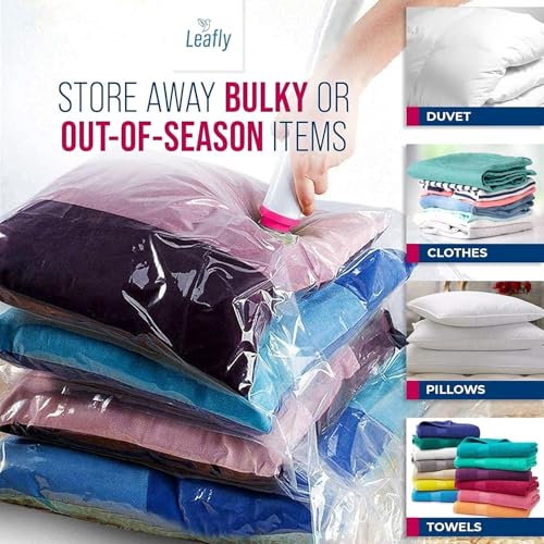 Image of Leafly Vacuum Bags for Packing For Clothes Space Saver Travel Reusable Bags with Pump | 2 Medium Size (50 x 70cm) & 2 Large Size (60 x 80cm) & 1 Jumbo Size (80 x 100cm) With Hand Pump (V BAG)