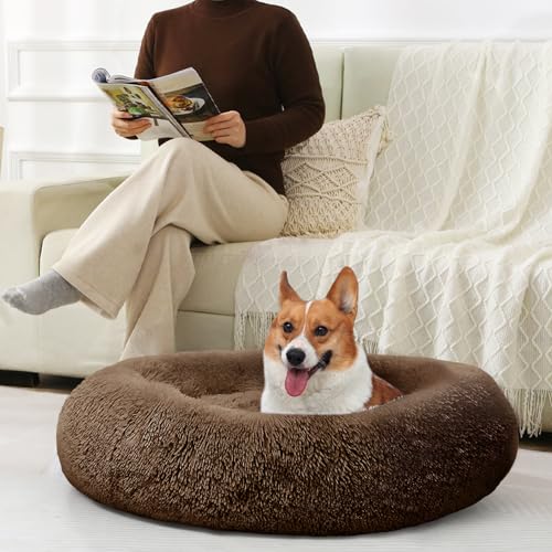Image of JOLLYVOGUE Dog Bed, Calming Anti-Anxiety Large Dog Bed, Fluffy Donut Cushion for Medium and Large Pets (27 inch /30 inch /36 inch)