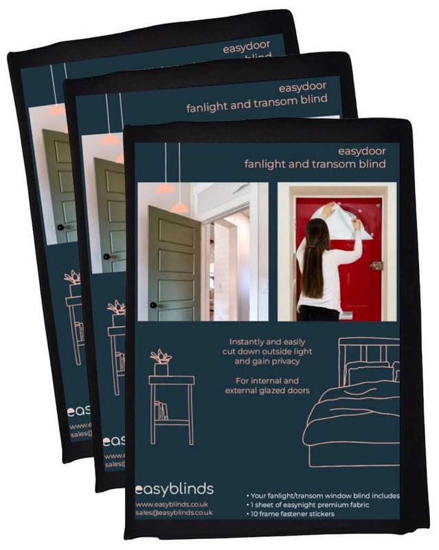 Easyblinds Easydoor blind for Transom and Fanlight windows, PACK OF 3, quick fix instant blind, self-adhesive attachments, cut to size and shape as required, Black, 90x45cm — image 1