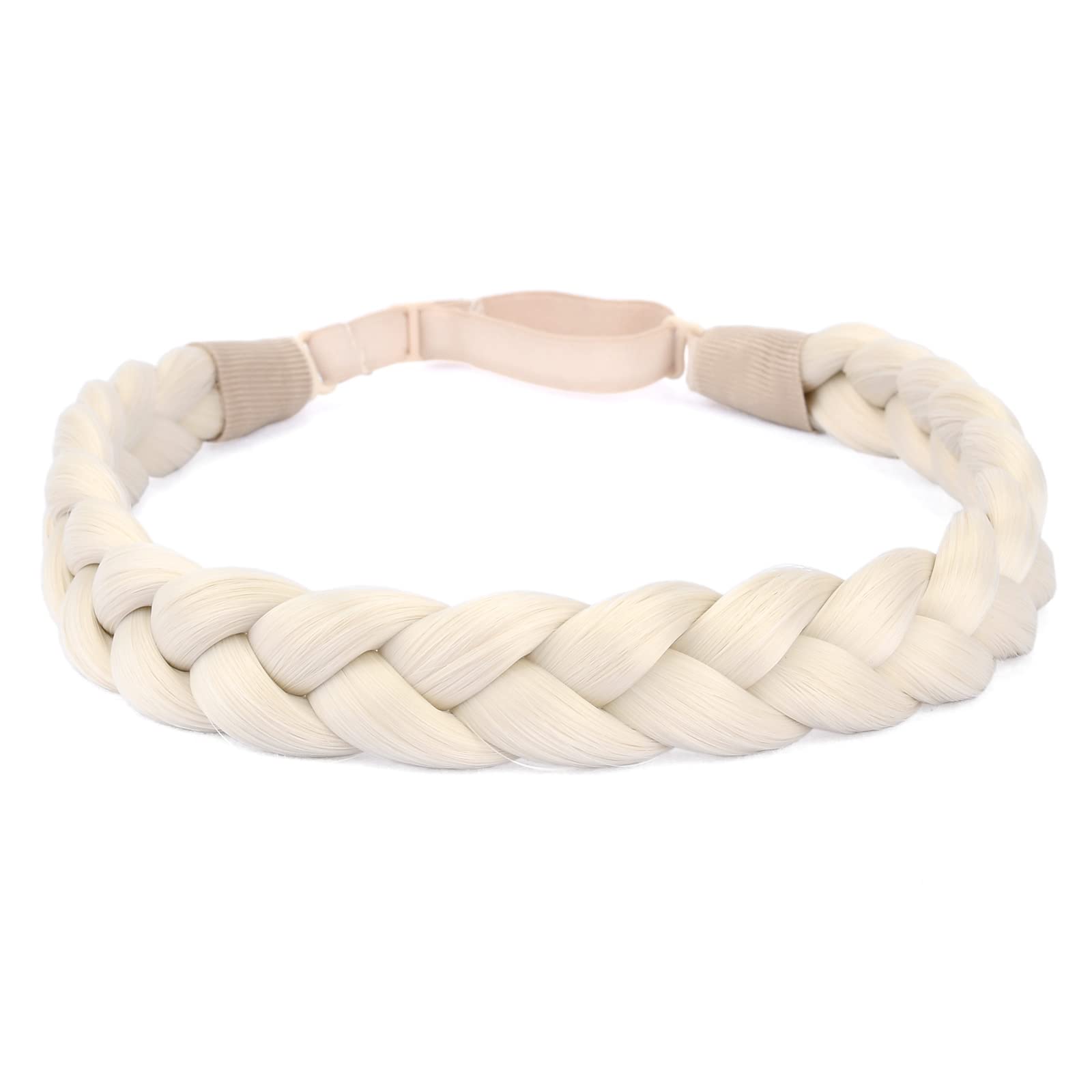 BOBIYA 3 Strand Synthetic Hair Braided Headband Classic Chunky Wide Plaited Braids Elastic Stretch Hairpiece for Women Girl Beauty Accessory (Platinum) - Image 2