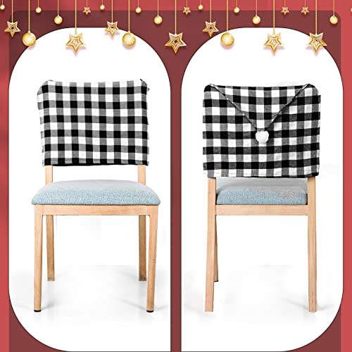 6 Pieces Christmas Chair Back Cover Christmas Chair Slipcovers Hat Buffalo Plaid Christmas Chair Back Covers Christmas Dining Chair Protector Elastic Gingham Chair Cover For Dining Room (Black White) #TOP5