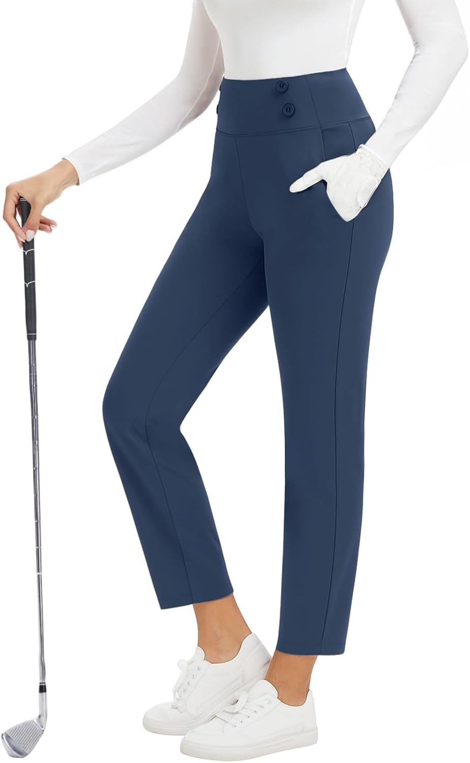 Women's 25" High Stretch Golf Pants Ankle Length High Waisted 7/8 Workout Casual Pants