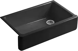 Kohler Whitehaven 35-3/4" Farmhouse Undermount Kitchen Sink, Single-Bowl, Self-Trimming, Tall Apron Front, K-6489-7, Black