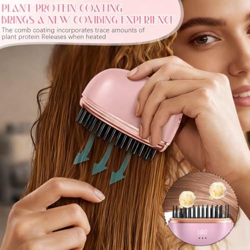 Image of VONT Mini Hair Straightener,Cordless&Rechargeable Portable Hair Straightener Brush with 3 Temperature Setting,Portable Electric Hair Brush 30s Heating,Mini Straightening Brush for Home & Travel (pink)