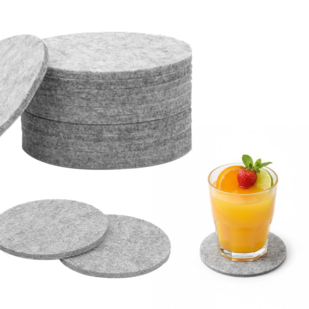 30 Stück Filzuntersetzer Rund, Filz Untersetzer für Gläser, Untersetzer Glasuntersetzer Filz, Filzuntersetzer Rund für Tassen Tisch Bar GläSer Becher (Hellgrau)