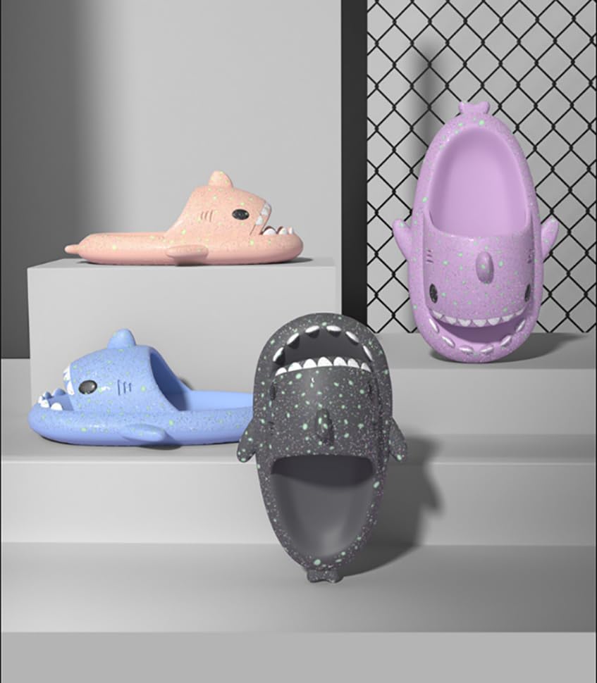 Miahhy Galaxy Shark Slides, Galaxy Shark Slides Glow in the Dark, Cloud Shark Slippers, Shark Flip Flops Non-slip Open Toe3