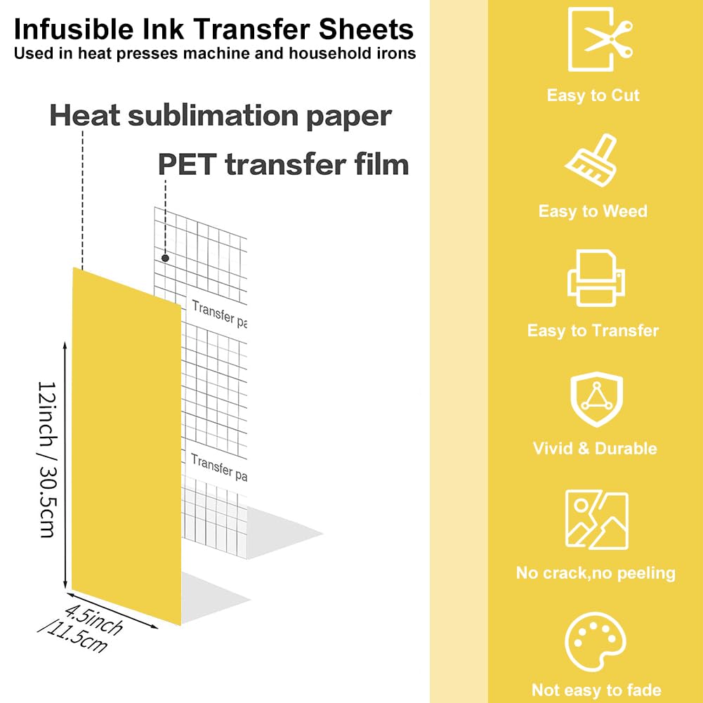 32 pellicole per inchiostro infusibile, 30,5 x 11,5 cm, tinta unita, infusibile, carta di trasferimento insolubile, fogli di inchiostro a sublimazione per macchina da stampa a calore fai da te, tazze,