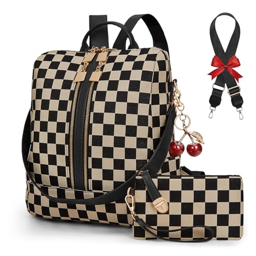 Lushandy Checkered Backpack Purse for Women Laptop Backpack for Work College - image 1