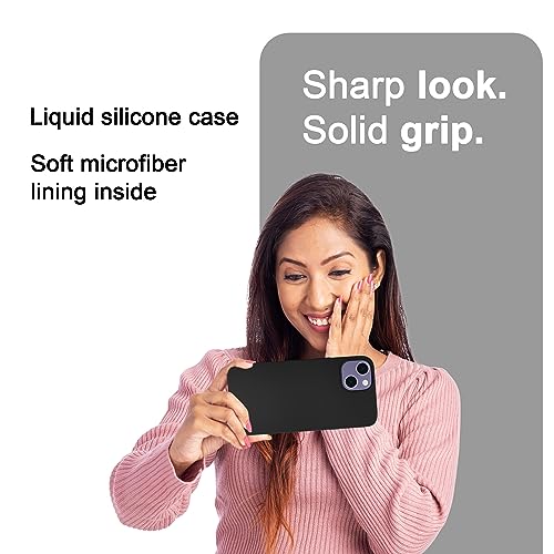 Image of amazon basics Liquid Silicone Case for iPhone 14| Shockproof, with Drop and Camera Protection | Soft Microfiber Lining Inside| Silicone Cover for iPhone 14 - Black