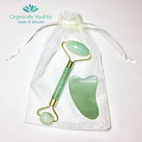 (WITH BONUS: JADE SCRAPER TOOL) Anti Aging Jade Roller for Face Massage, 100% Natural Facial Massager with Double Rollers to Rejuvenate Skin