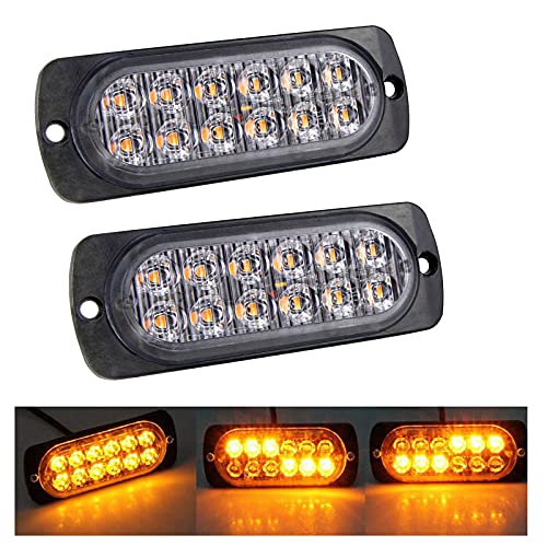 RIGIDON 2 Pcs 12 LED orange feu de freinage stroboscopique, 12V 24V Barre lumineuse led pour offroad véhicule voitureutilitaire, bateau, remorque, caravane,...