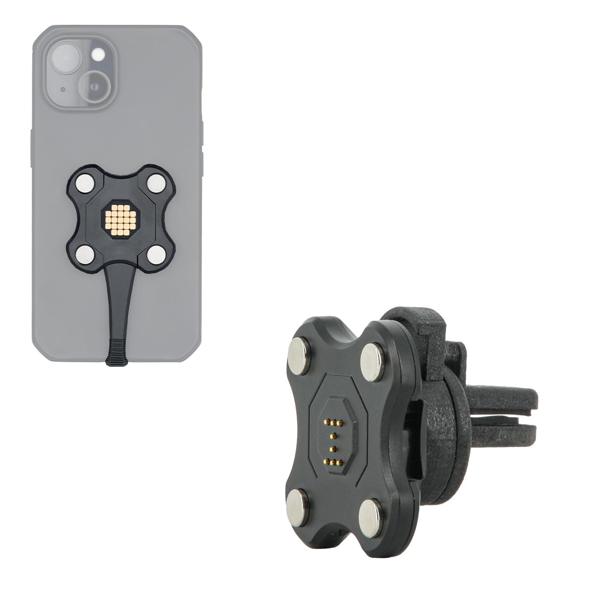 Mobilis Kit Conector/Dongle Magnético Pogo Pin + Soporte de Carga 65 W con Pinza para Coche (Rejilla de Ventilación) - Smartphone & Ordenador Móvil - Energia Mobile