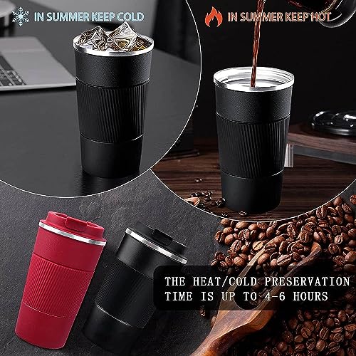 SLOSH Kaffeetasse, isoliert, Reisebecher, Edelstahl, Autobecher, wasserdicht, BPA-frei, Thermobecher mit Deckel, warm und kalt (500 ml, schwarz) 2