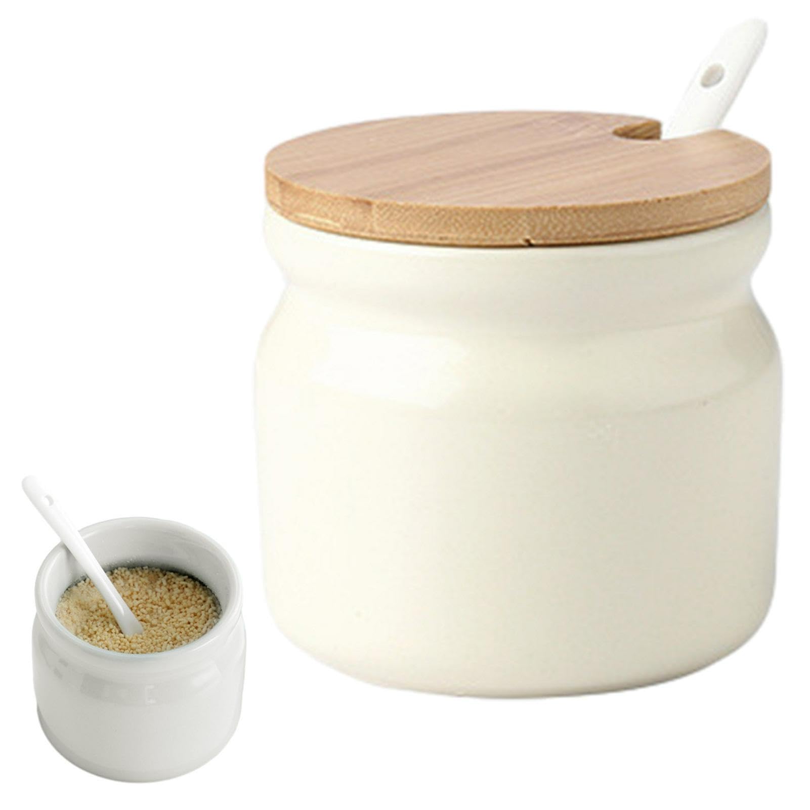 Jiakalamo Ceramic Sugar Bowl with Lid and Spoon, Seasoning Storage Jar Sugar Pot Salt Container for Coffee Bar, Home Kitchen(beige)