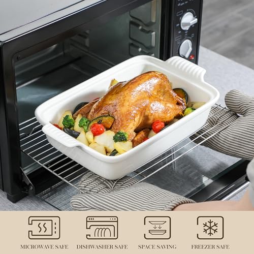 Image of MALACASA 3.4 Quart Baking Dish With Lid, Porcelain Casserole dish with Lid, 13 x 9 Lasagna Pan Deep with Lid, Rectangular Bakeware With Handle, Microwave, Oven Safe, White, Series BAKE