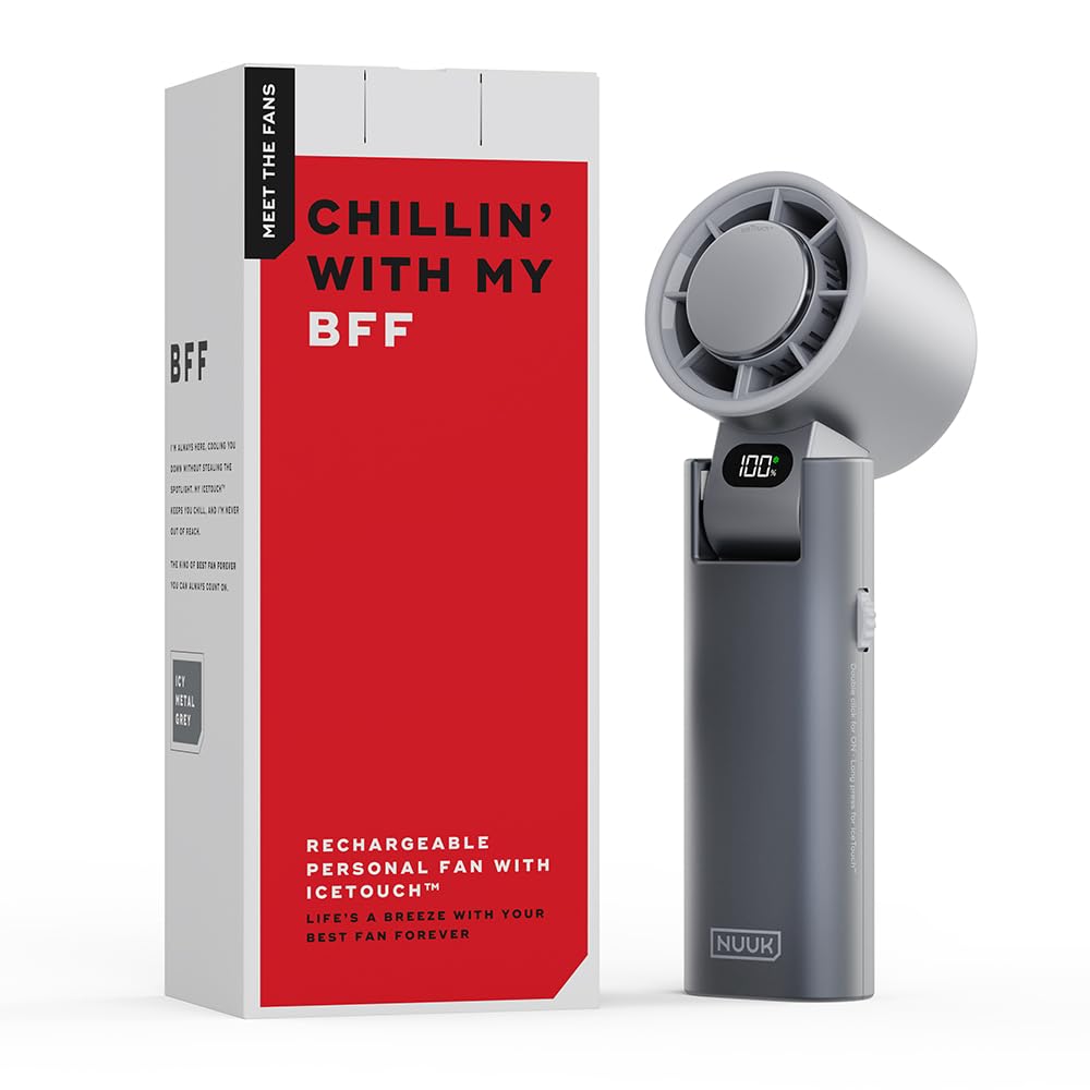 NUUK BFF Hand Fan, 13000 RPM Personal Fan with IceTouch™ Cooling | 3600mAh USB Rechargeable Battery [Up to 10H] | Quiet Foldable Fan for Travel, Commute, Office, Makeup & Outdoor | 100-Speed Dial