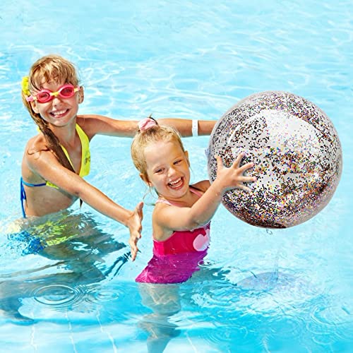 Inflatable Beach Balls Bulk Jumbo 16" Glitters Pool Toys Balls For Pool, Beach, Summer Pool Party - Swimming Pool Game Water Beach Toys Kid Party Favor Luau Decorations Blow Up Beach Ball (12 Pack) #TOP6