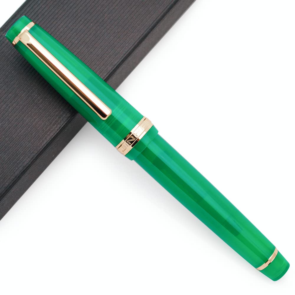 Jinhao 82 Acrylic Fountain Pen with Iridium Nib (Fine Nib, Transparent Turquoise Green with Gold Clip)