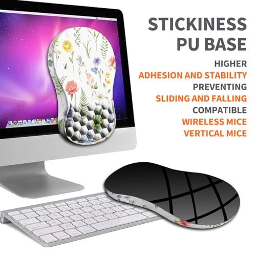 Image of Ergonomic Joint Wrist Support Mouse Pad with Memory Foam Cushion Massage Bump, Carpal Tunnel Pain Relief Mousepad Slope Design for Wrist Rest, 11.8x7.9 in, Bee Butterfly Flower