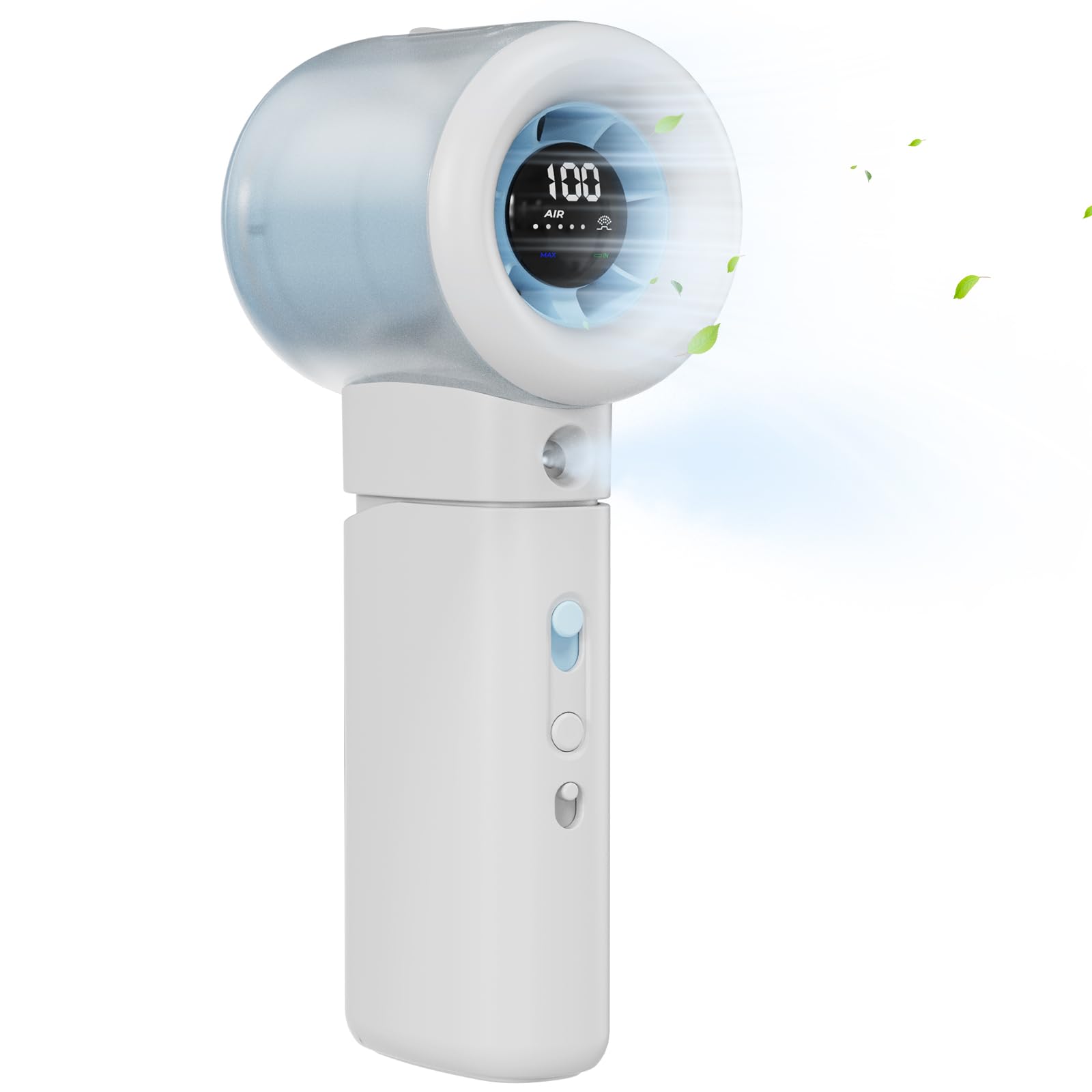 Portable Mini Handheld Misting Fan - 16000 RPM Turbo Airflow, 1-100 Speed Settings, 45ml Water Tank Double Spray, 5000mAh Rechargeable Battery & LED Display, Cooling Fan With Lanyard for Home Outdoor