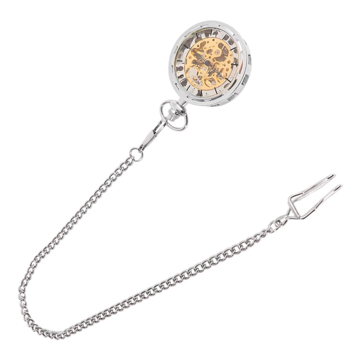 GALPADA Reloj de Bolsillo Mecánico Manual Vintage Hueco, Aleación Plateada, Cadena, para Hombre y Mujer, Uso Diario