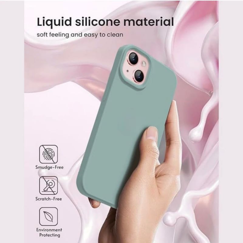 Image of Premium Liquid Silicone Case for iPhone 15 Plus - Slim Full Body Protective Back Cover with Soft Microfiber Lining, Anti-Slip Grip Scratch Resistant Phone Case (Sea Green)