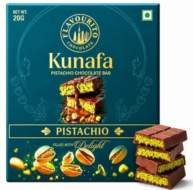 Image of Flavourito Kunafa Pistachio Chocolate Bar 20g, Satisfying, Sharp Snap Of Smooth Milk Chocolate that Gives Way to a Creamy, Rich, and Nutty Pistachio (20g Pack Of 1) DECADENT FOODS