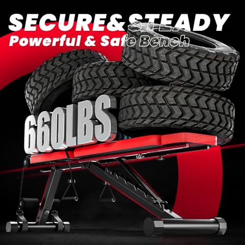 Adjustable Weight Bench, Workout Bench with Adjustable Headrest for Full Body Workout, Fast Folding 660LBS Stable Weight Bench for Men Women Versatile Workouts and Workout Bench for Home Gym (Black) - Thumbnail 5