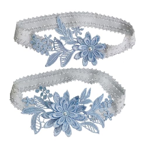 FRCOLOR 1 Par liga de encaje nupcial novia de la boda cinturón de boda floral Azul