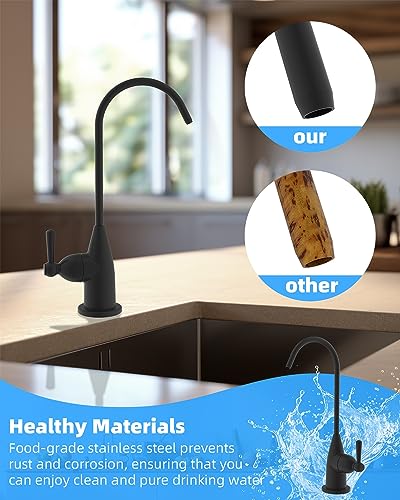 Image of Hibbent Drinking Water Faucet for Bar and Kitchen Sink, Stainless Steel Reverse Osmosis RO Faucet for Under-Sink Filtration System, Matte Black Finish