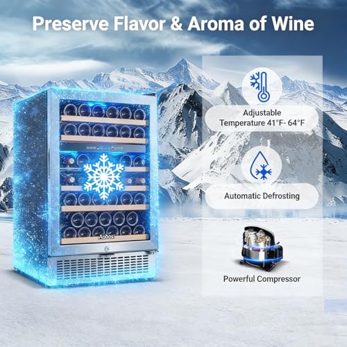 Image of AAOBOSI 51 Bottle Wine Fridge, 24-Inch Dual Zone Wine Cooler Refrigerator, Built-In or Freestanding Under Counter Wine Fridge with Compressor, Digital Temperature Control, Low Noise for Home Bar