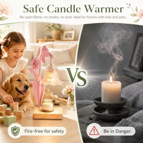 Image of Flower Candle Warmer Lamp with Timer,Dimmable Candle Lamp Warmer,Adjustable Height Candle Warmer for All Jar Candles,Bedroom Living Room Home Decor Aesthetic Christmas Birthday Gifts (Pink)