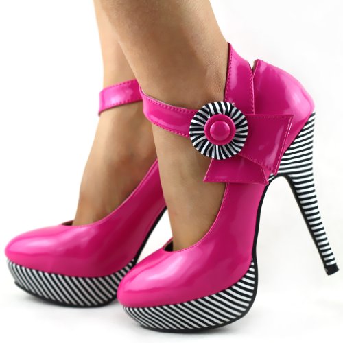SHOW STORY Sexy Flower Ankle Strap Stripe Stiletto Platform Pumps Shoes,LF304043