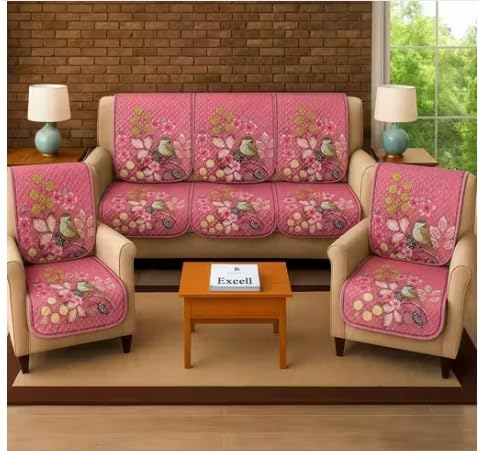 Sofa Cover Set, 5 Seater, 3 Seater with 1+1 Seater, Floral Jacquard Design, Anti Slip, Washable Furniture Protector-image-8