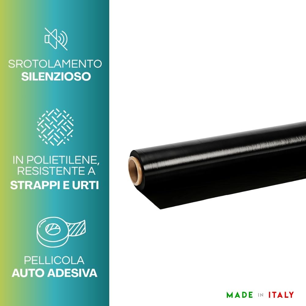 PELLICOLA FILM ESTENSIBILE MANUALE 6PZ SPESSORE 23MY 2,4KG ALTEZZA 500 MM Ø INT. 50 mm (Nero)