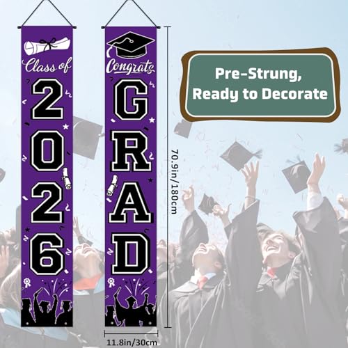 Image of Graduation Banner Class of 2026, Purple Graduation Decorations 2026 Porch Banner, Congrats Grad Decorations for Door and Porch Party Supplies