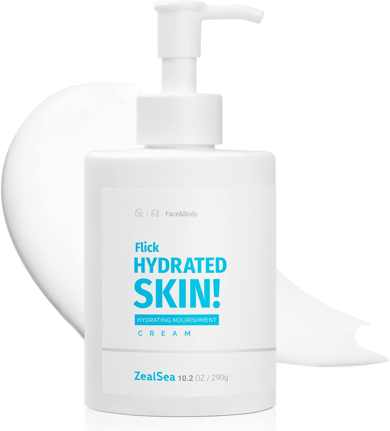 ZealSea Body and Face Moisturizer with Hyaluronic Acid and Ceramide, Daily Facial and Body Lotion, Day and Night Hydrating Moisturizing Cream for All Skin Types, Hydrate and Soothe Dry Skin, 300ML