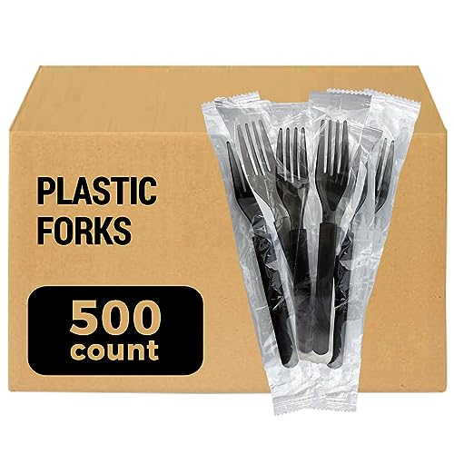 [500 Count] 3X Heavy Duty Plastic Forks Individually Wrapped, Commercial MEGA Pack (Case of 5/100 Pack)
