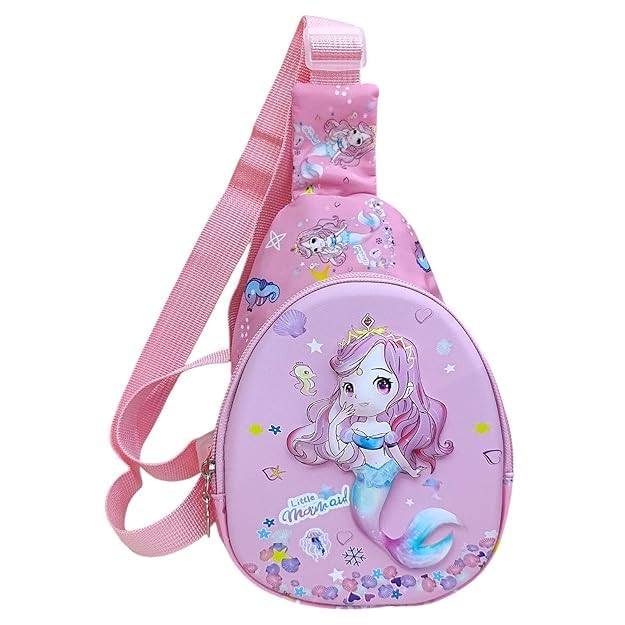 spocco | Kids Chest Bag Cartoon Print Bag for Kids One Side Shoulder Bag, Cross Body Bag for Kids, Travel Chest Bag, Sling Bag, Crossbody Chest Sling Bag, Gift for Boys Girls - Mermaid - 20-picture-20