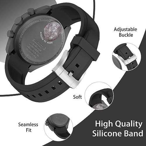 Tovimall Bands for Moonswatch Watch,Curved No Gap Silicone Strap,Compatible with Omega X Swatch Moonswatch Speedmaster 20mm Watch,Swatch Omega Moonswatch Speedmaster Watch Replacement Strap for Women