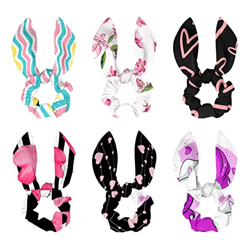 Chouchous velours rose lapin lot de 6 élastiques nœud papillon pour cheveux fins ou épais